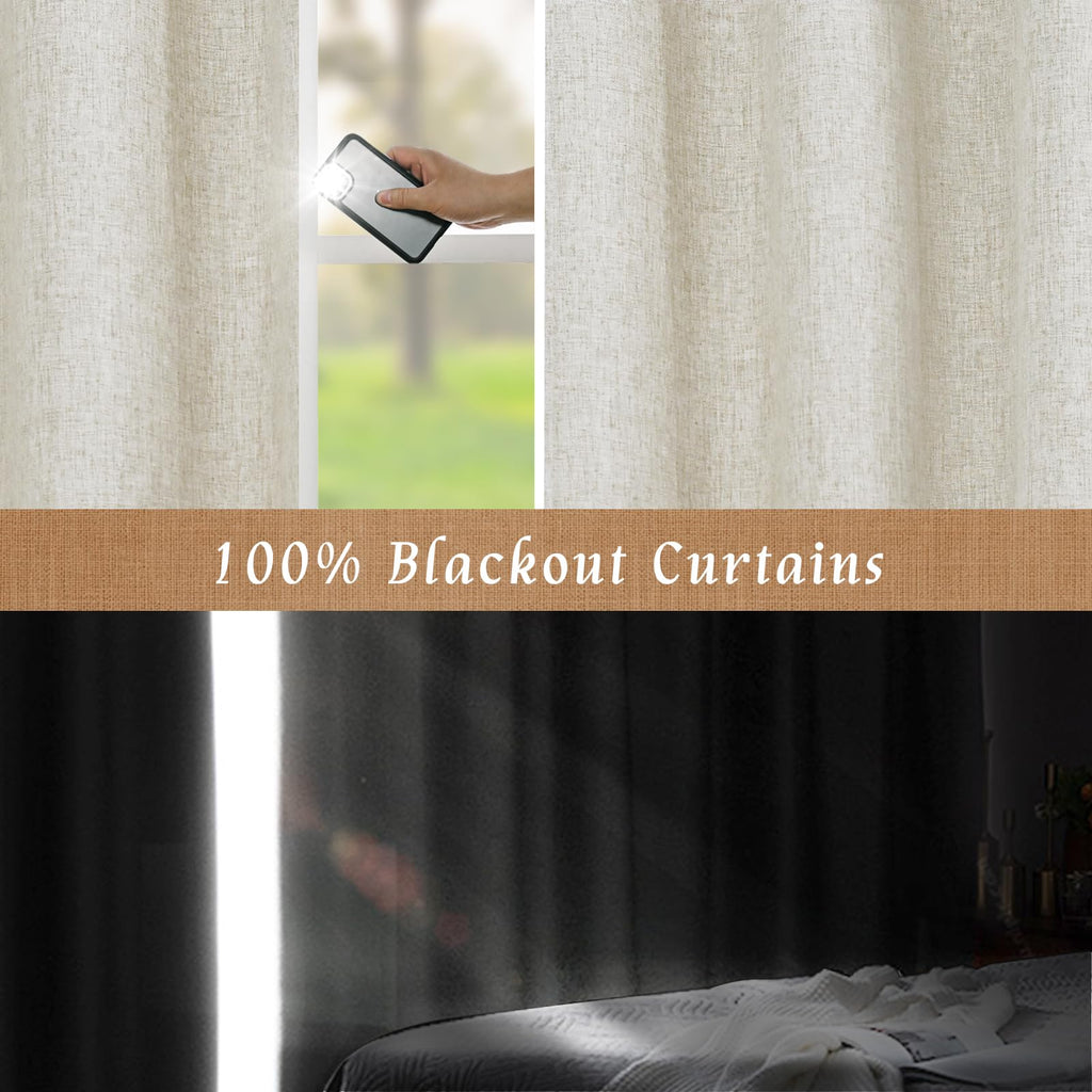 54 Inch Full Blackout Linen Window Curtains, 38 x 54 Inch