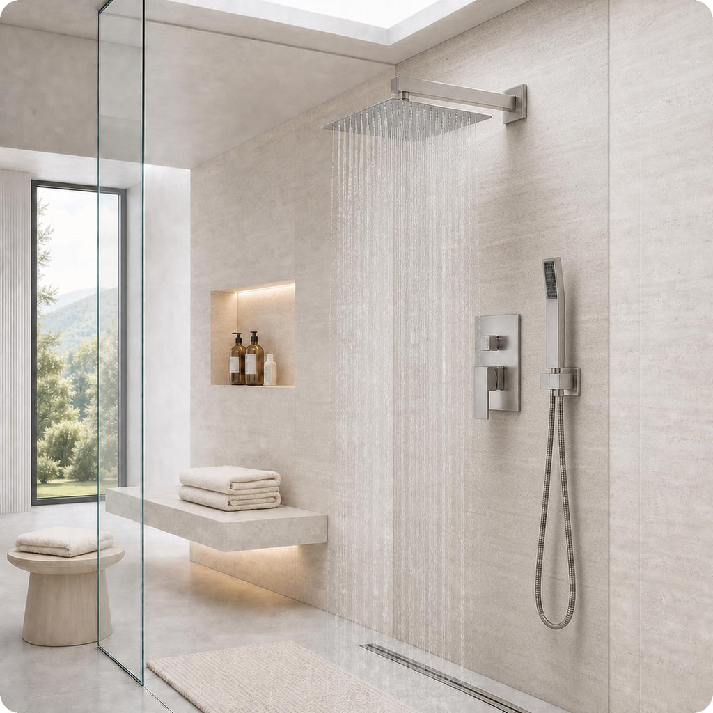 10" Rainfall Shower Faucet Set with Handheld Combo, Brushed Nickel