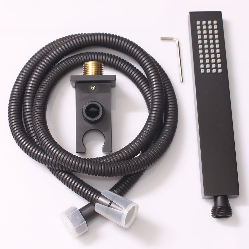 Brass Matte Black Hand Held Shower Head With Wall Connector Hose Set