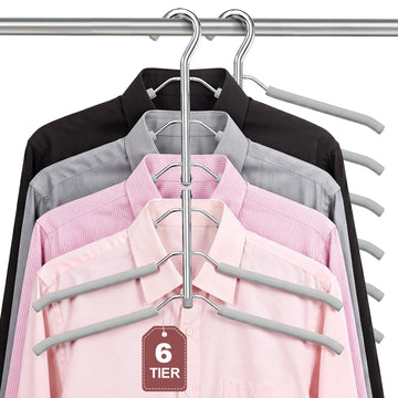 Space Saving Clothes Hangers, 6 Tier Non Slip Shirt Hangers Closet Organizer
