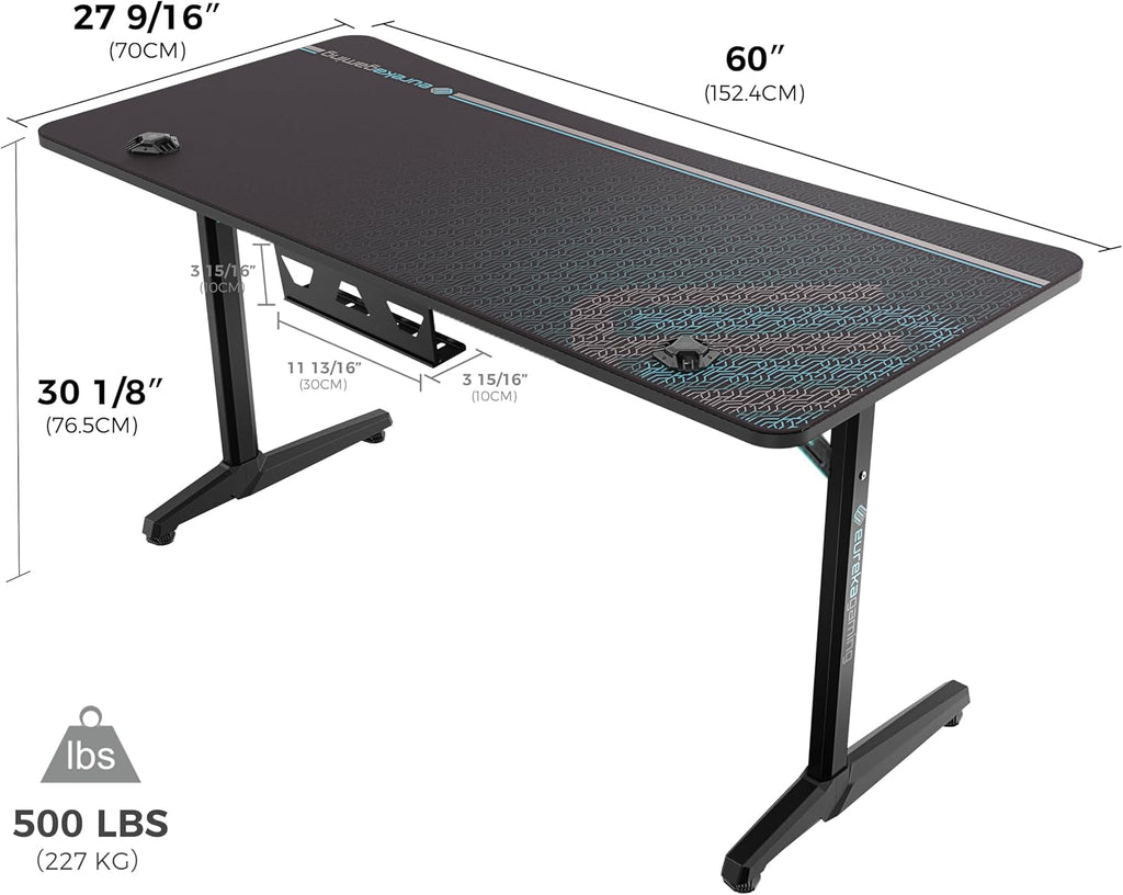 Gaming Desk 60" Home Office Computer Desk, New Polygon Legs Design, Captain Series (60 Inch, Black)