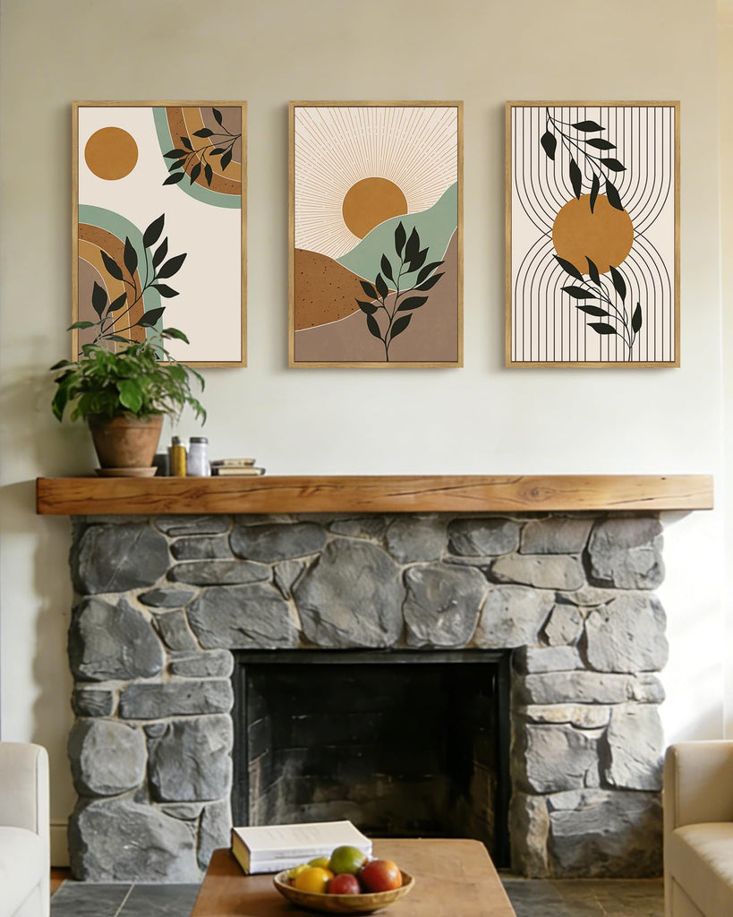 Boho Abstract Wall Art Large 16x24in Botanical Mid Century Modern Framed Wall Printing Neutral Geometric Prints