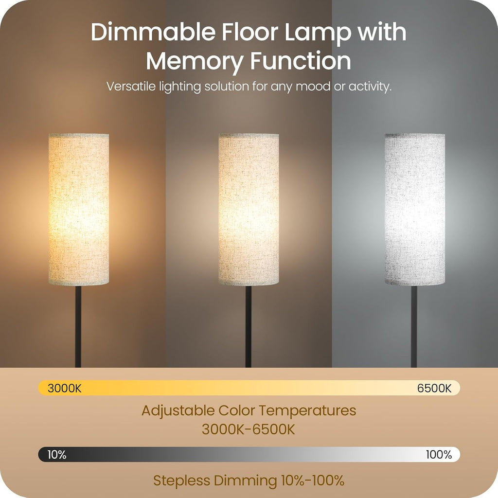 64.4" Slim Floor Lamp with Magnetic Remote and Foot Switch, Dimmable Standing Tall Lamp Mood Nursery, 3 Color