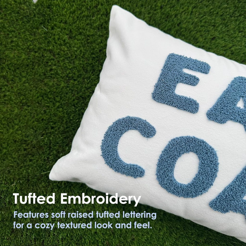 Blue Coastal Tufted Embroidery Throw Pillow Cover 12x20