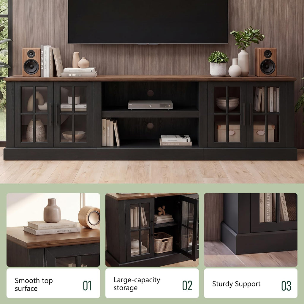 90" Farmhouse TV Stand for TVs up to 100", Media Entertainment Center with Adjustable Shelves and Large Storage