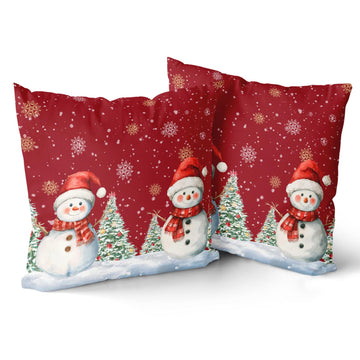 Snowman Pillow Covers 20x20 Inch Red Winter Pine Tree Snowflake Pillow Cases Set of 2 Xmas Farmhouse Cushion Case