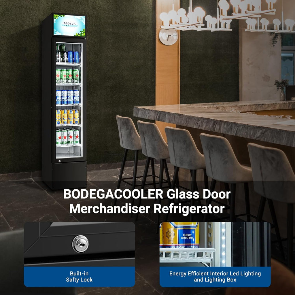 BODEGACOOLER Commercial Merchandiser Refrigerator, 5.7 Cu.Ft Single Swing Glass 
