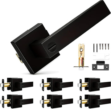 Matte Black Privacy Door Lever, 6 Pack, Interior Door Handle with Thumb Turn Lock, Reversible Modern Lever
