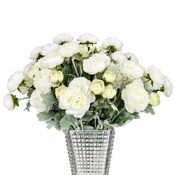 Artificial Flowers White Peonies 20pcs 60Heads Bouquet Fake Peonies Artificial Ranunculus Flowers for Indoor Faux