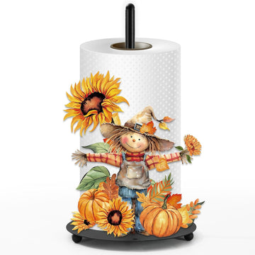Fall Paper Towel Holder Rustic Scarecrow Kitchen Decor Accessories Large Metal Towel Holder Stand for Autumn