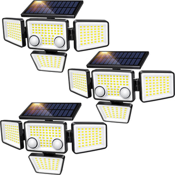 Solar Outdoor Lights - 188 LED Motion Sensor Outdoor Lights, 4 Heads Security Light, IP65 Waterproof, Easy