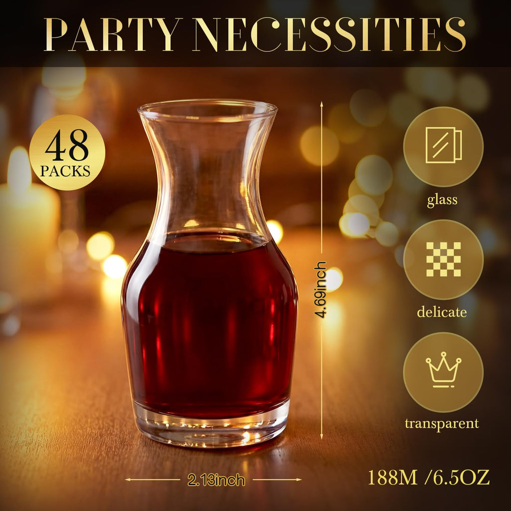 48 Pack Wine Carafes Glass Small Single Serving Decanter, 6.5 oz