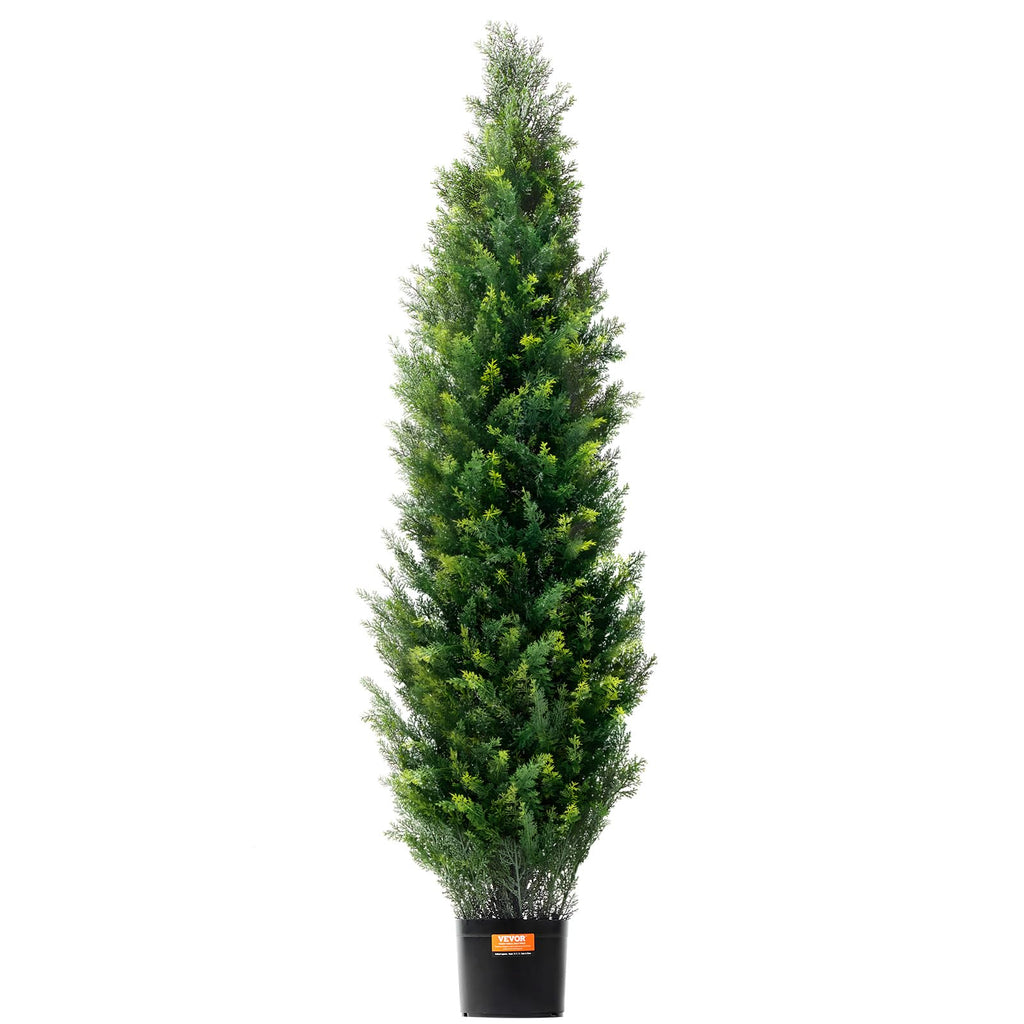 Artificial Cedar Topiary Tree, 60 inch Tall (2 Pieces), with Extra Leaves & Pot Faux Evergreen Fake Pine Cypress