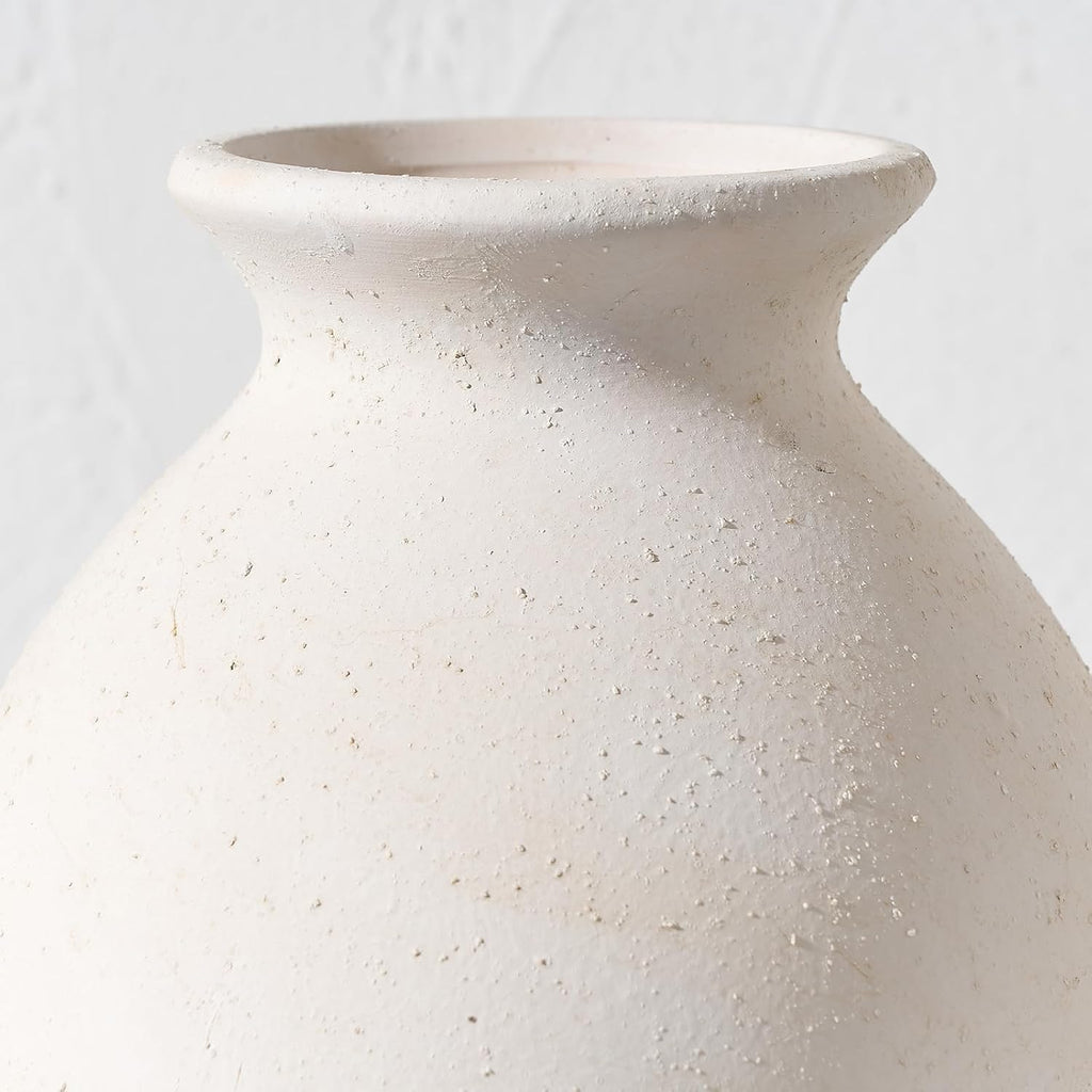 Ceramic Rustic Farmhouse Vase, 9.2 inch Whitewashed Terracotta Vase, Pottery Decorative Vases,Clay Decorative Vases