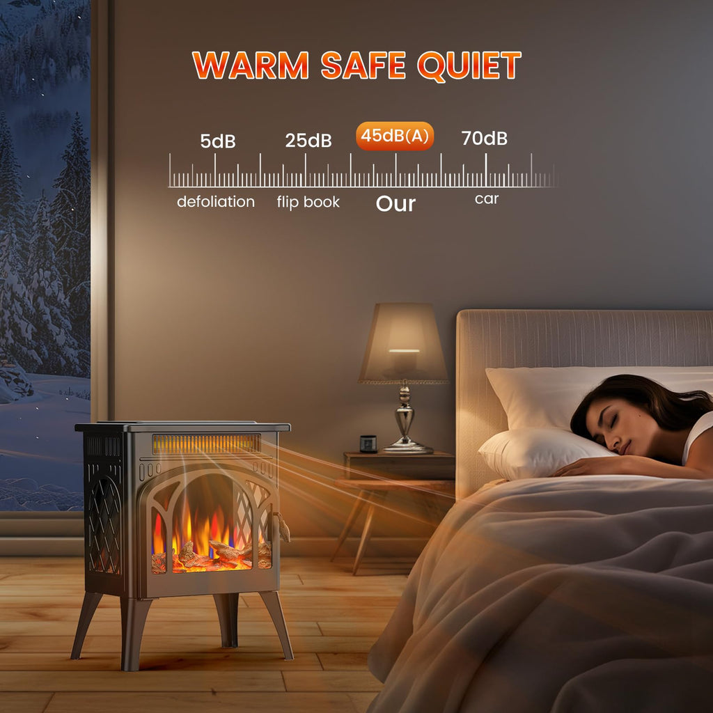 Fireplace Stove, Fast Heating, 1500W X Infrared Fireplace Heater with 8H Timer, Remote Control, Freestanding Stove