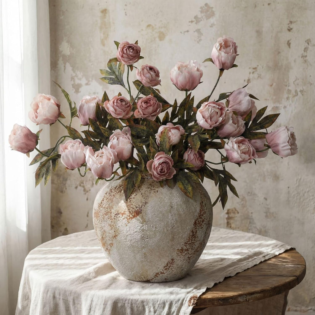 Faux Silk Peony Artificial Flowers Stem for Vase,,Brownish - Set of 8