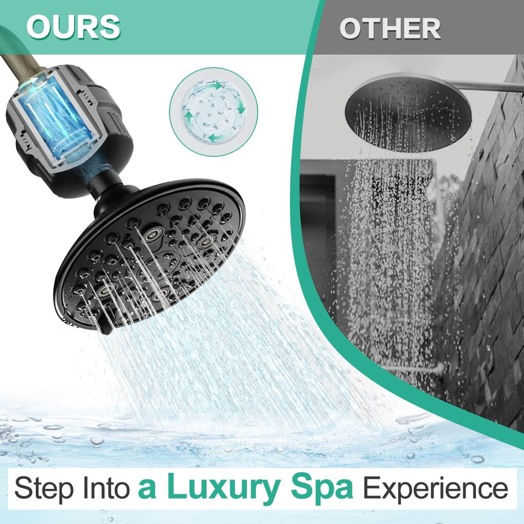 6-Setting High Pressure Filtered Shower Head Combo, Detachable Rain Shower Head with 20 Stage Shower Head Filter for
