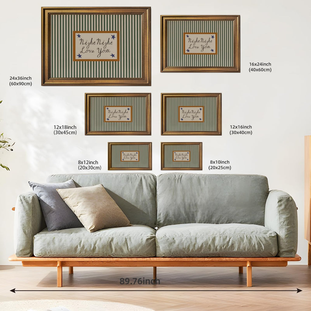 Vintage Gold Frame Night Night Love You Wall Art Mid Century Modern Striped Poster Retro Rustic Farmhouse Bedtime