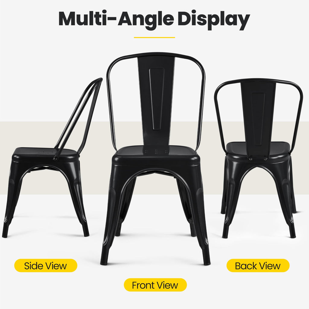 Metal Chairs Set of 4, Stackable Dining Chairs with Back, Black
