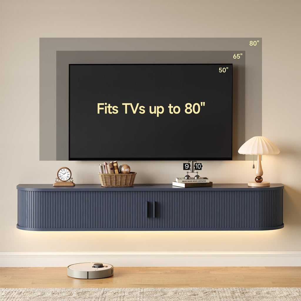 71" Floating TV Stand with Power Outlet for TVs up to 80", Blue
