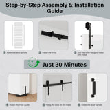 30" x 84" 5-Lites Frosted Glass Sliding Barn Door and Hardware Kit Included & 6FT Track & Handle, Ea