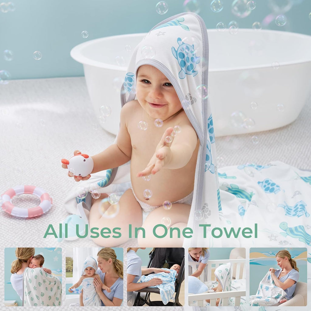 Baby Towels, Soft Absorbent Bath Towel for Newborn&Toddler,Turtle