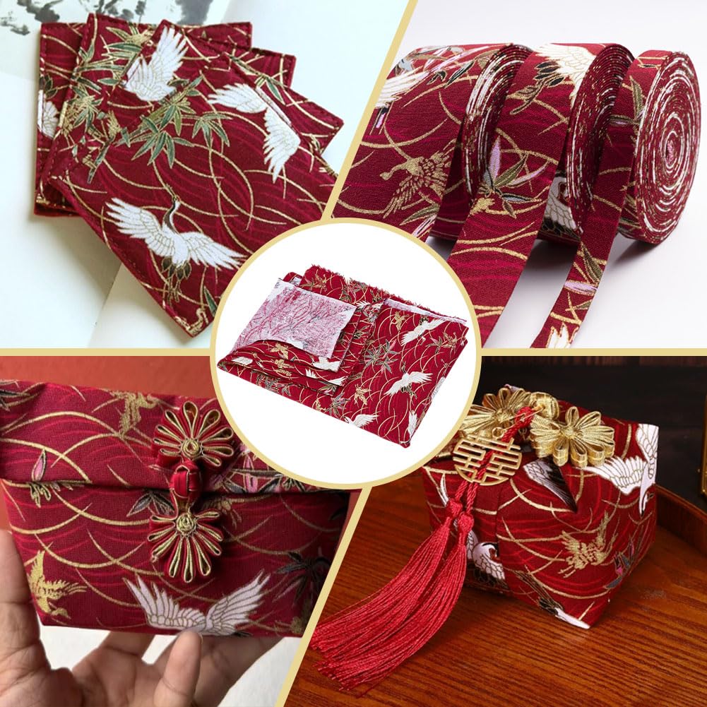 1.1 Yard 59 Inch Dark Red Japanese Crane Printed Cotton Fabrics Japanese Style Quilting Fabric Bronzing Design for