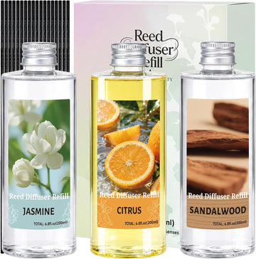 Reed Diffuser Oil Refill Set,3x6.76 Oz Citrus Sandalwood Jasmine Scent Oil