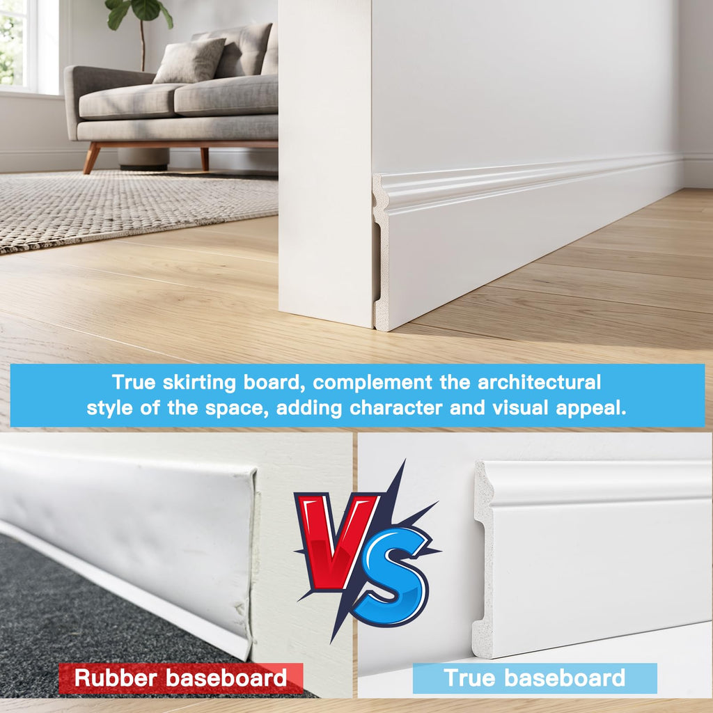 High-Impact Baseboard Molding Trim, 56.3 x 3.2 Inch, 10-Pack, White