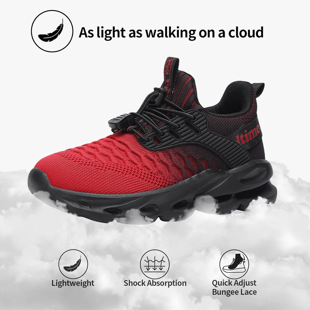 Girls Boys Sneakers Lightweight Breathable Kids Girls Boys Tennis Shoes Slip on with Bungee Lace Running Athletic