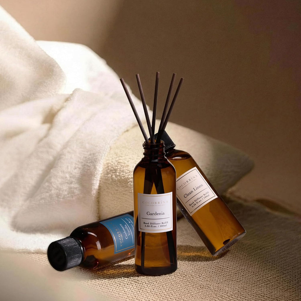 Reed Diffuser Refill Set, 10.2oz Scented Oil Refill 3 Pack, Clean Linen, Cashmere Vanilla, Gardenia, Long Lasting Oil - Set of 3