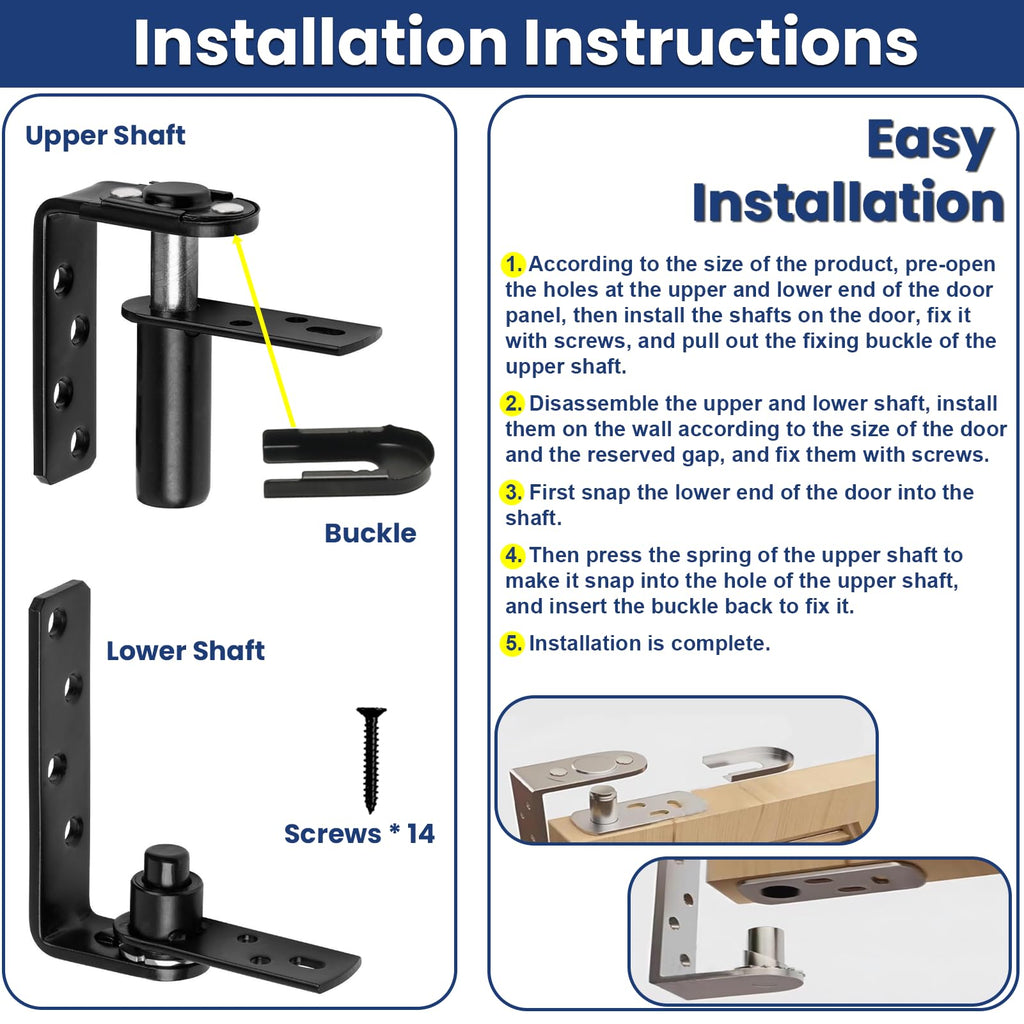 Upgraded Saloon Door Hardware, Self-Return Double Swing Hinge, Gravity Hinge - Heavy Duty Black 304 Stainless Steel