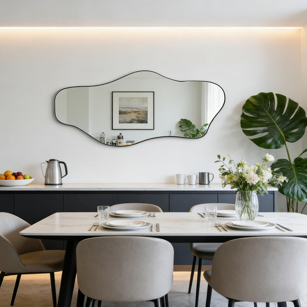 63"x30" Large Irregular Wall Mirror, Abstract Frameless Mirror