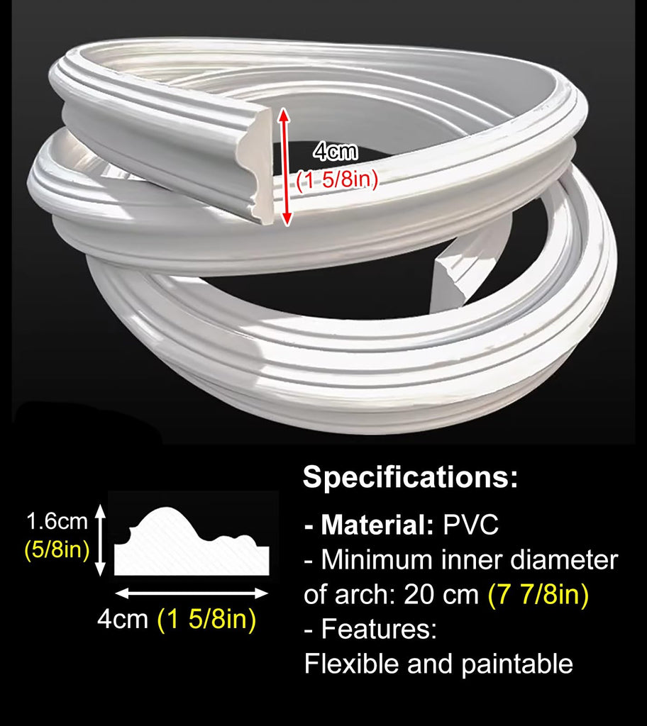 Flexible Bendable Arch Wall Molding, Wall Decor Trim Lines for Doorway/Door Frame/Ceiling, Curved to Fit Round