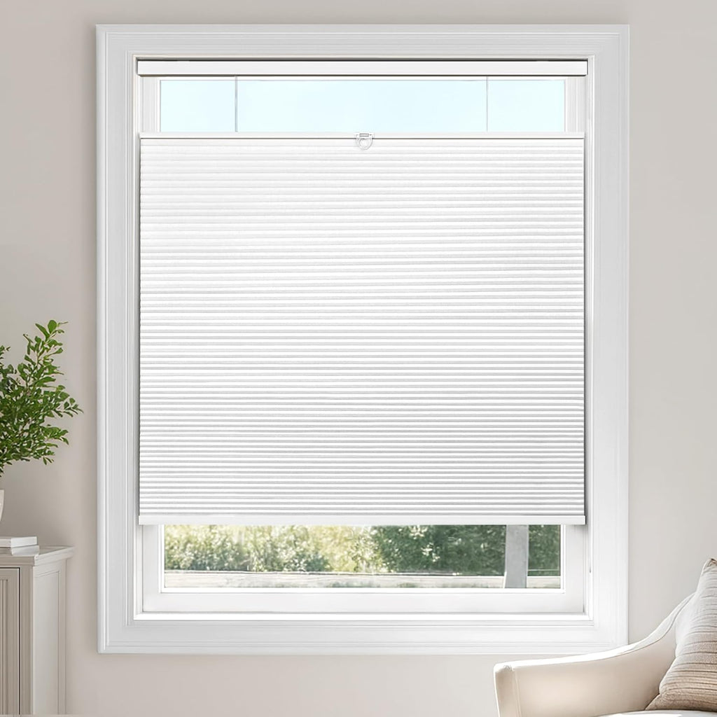 TDBU Cellular Shades, Blackout-White, | Thermal Insulation, Noise Reduction Cordless With Drill Top Down Bottom Up