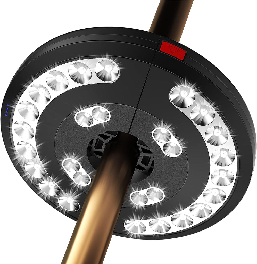 Rechargeable Patio Umbrella Light-28 LED White Umbrella Pole Light | 3 Brightness Modes Cordless Outdoor Light Table