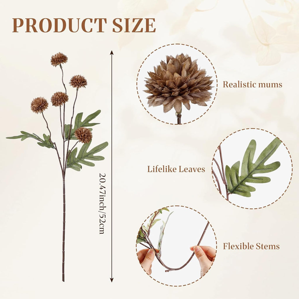 Silk Mums Artificial Fall Flowers with Eucalyptus for Vase - Set of 16