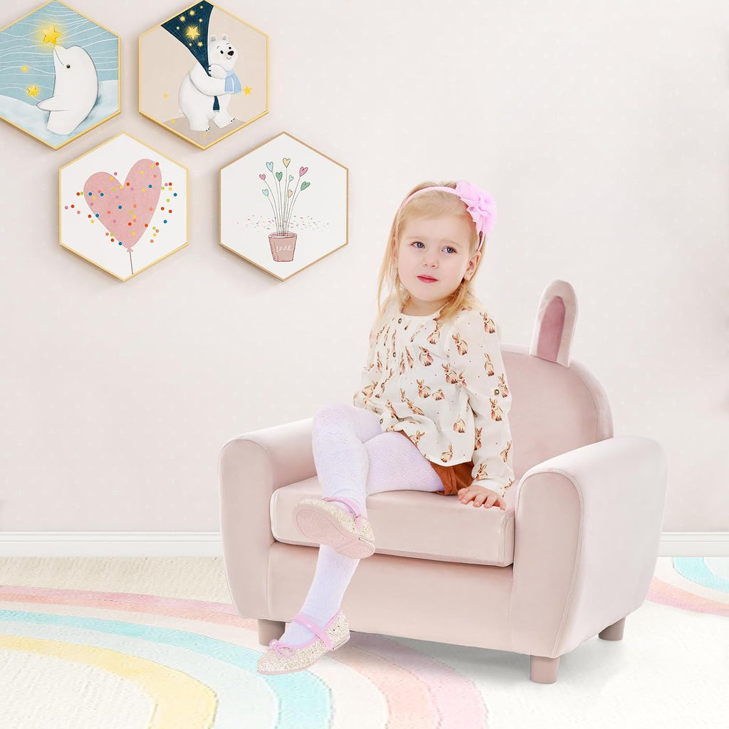 Kids Sofa, Children Armrest Chair with Sturdy Wood Construction and Dutch Velvet, Upholstered Toddler Armrest Couch