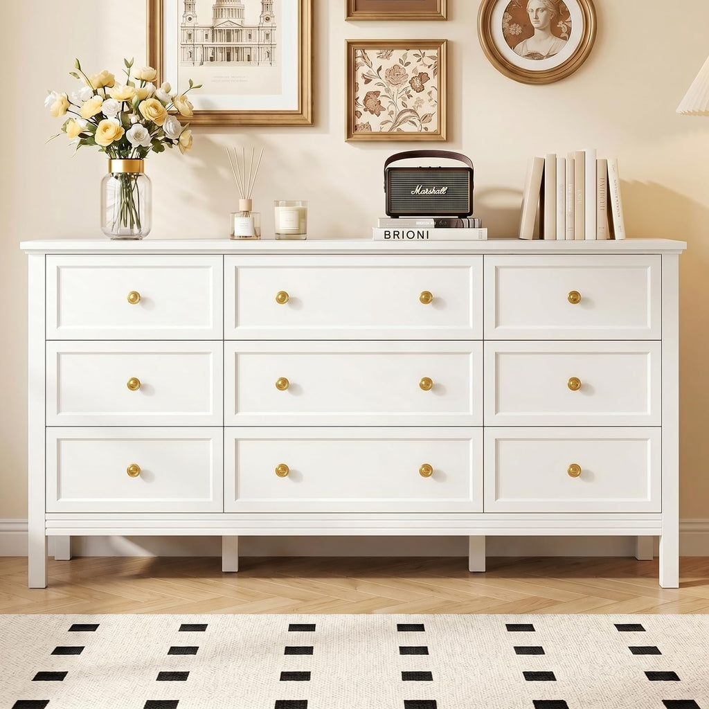 59" White with 9 Drawer & Modern Gold Handles