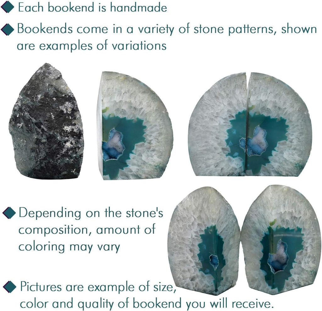 Agate Geode Bookends Silver Electroplated Small Bookends for Shelves, Non-Skid Bookend, Book Stopper for