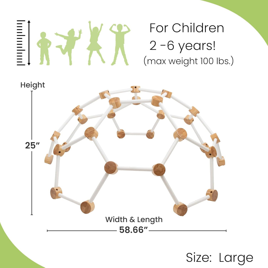 Indoor Climbing Gym Active Play Equipment, Solid Wood Montessori Space Dome Climber for Toddlers 2-6 Years, Maximum