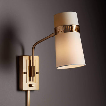 Cartwright Antique Brass Plug-In Wall Lamp with Cord Cover Light Fixture