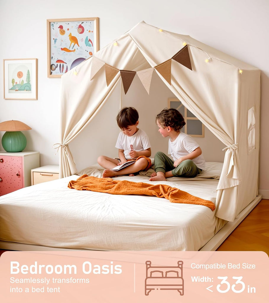 Kids Play Tent with Star Lights & 2 Windows, Large Reading Nook & Playhouse for Indoor & Outdoor Use, Play Tent
