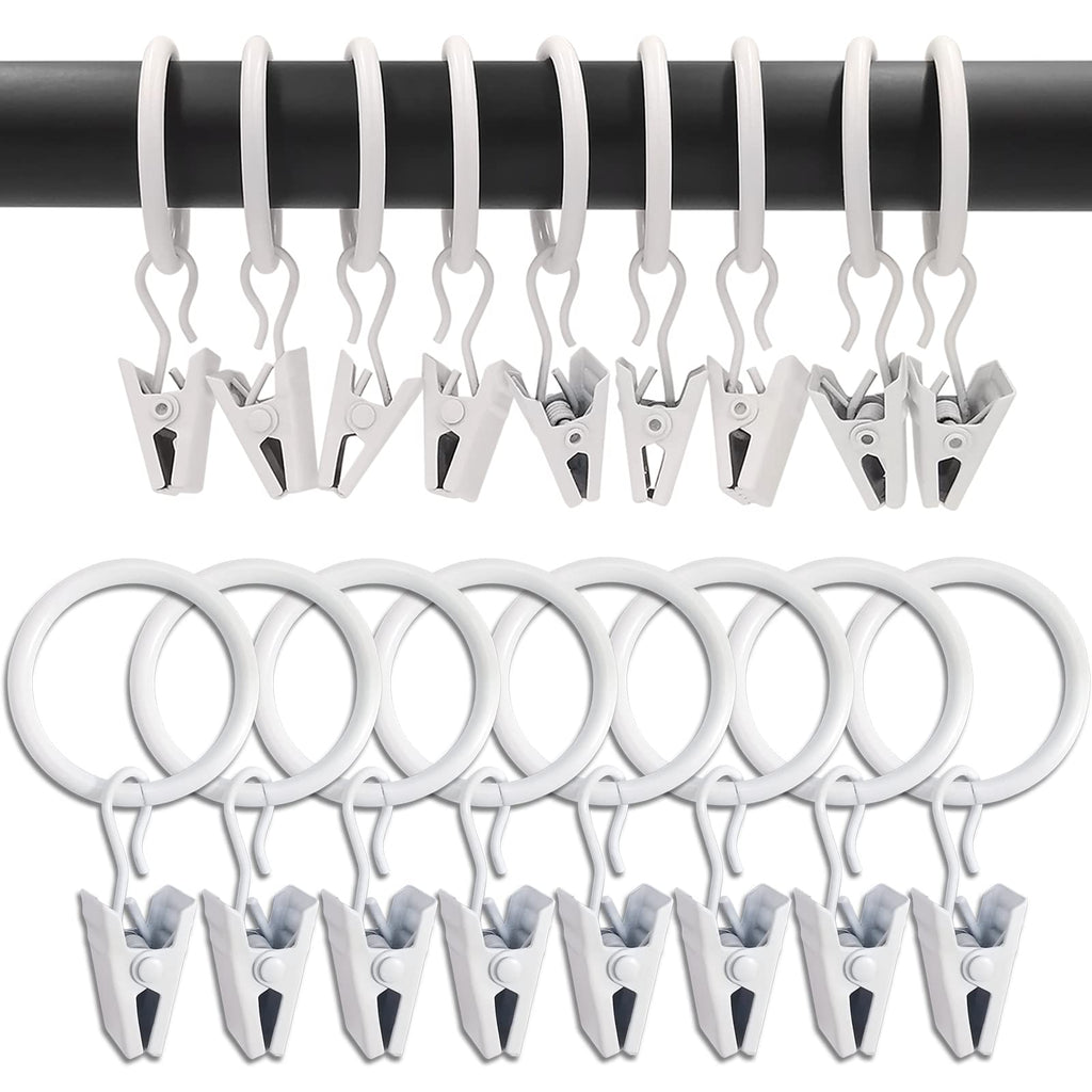 44 Pack Curtain Rings with Clips, 1 in ID, White