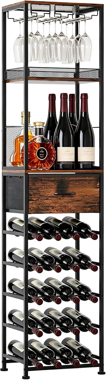 7-Tier Wine Rack Freestanding Floor Liquor Cabinet Bar | 2-in-1 Modular Split, 40 Bottles Display Shelf, Wooden Wine