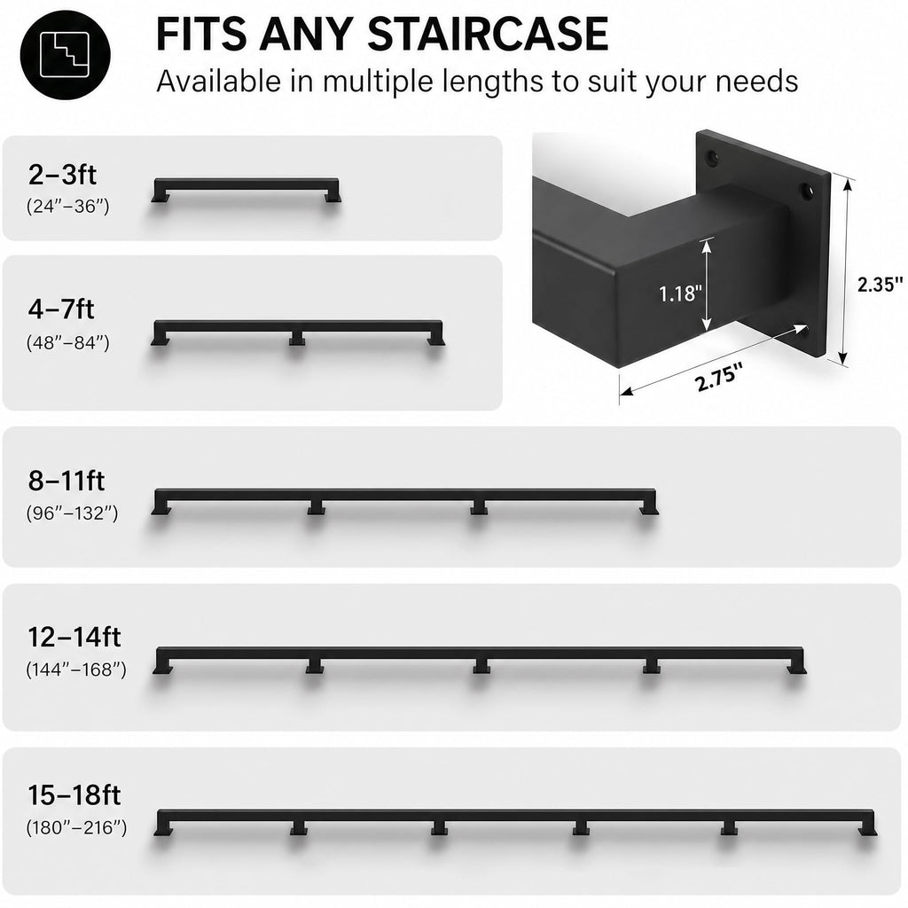 7FT Handrail Wall Mounted, 500LB Heavy-Duty Stair Railing