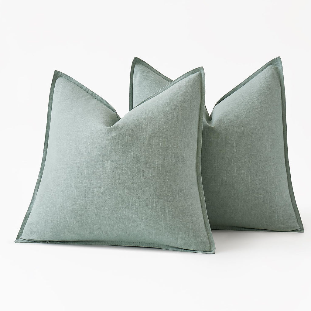 Decorative Linen Pillow Covers 18x18 Inch Aqua Green