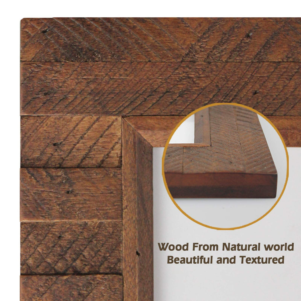 Wooden 5x7 inch Picture Frame, Wood Plank Design with Rustic Brown Finish, Wall Mounting or Tabletop Display