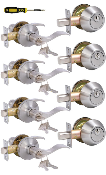 Keyed Alike Front Door Lever Lockset with Single Cylinder Deadbolt Combination Set, Exterior Door Knob with Lock and