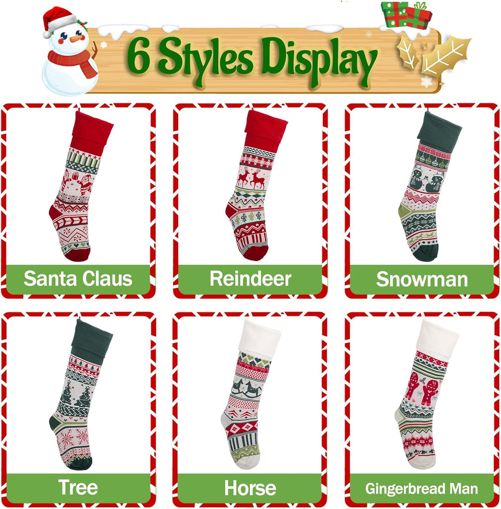 S Knitted 22'' Large Hand-Knitted Red/Green/White Santa Claus Gingerbread Man Gingerbread Man Tree Horse - Set of 6